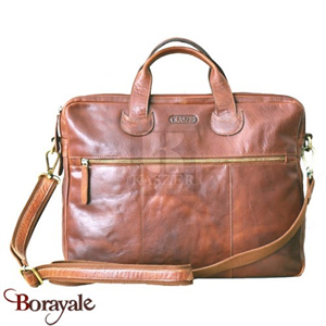 Cartable Serviette Kaszer collection Concord en cuir de vachette cognac 233304-C