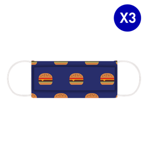 Masques Covid  CABAIA Coton Pack x3 Burger Love Blue