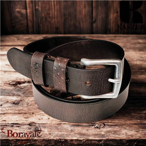 Ceinture KASZER Indiana en cuir de buffle pleine fleur marron foncé grainé - 579