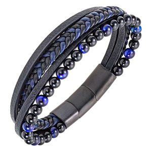 Bracelet All Blacks bijoux Homme acier et cuir 682360