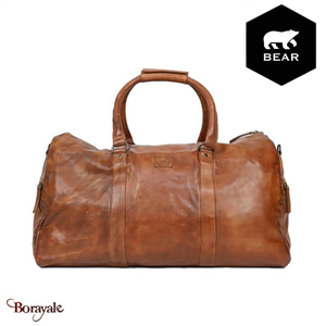 Sac voyages - sports Bear Design en Cuir de vachette lavé Cognac Collection : La