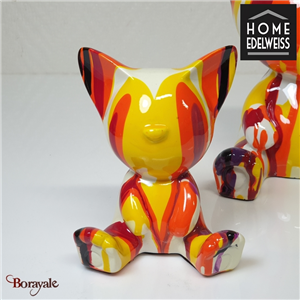 Chat Assis 11 cm Home Edelweiss collection : Gaston Blanc, jaune et orange