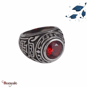 Bague Universitaire américaine Malte rouge en acier inoxydable Taille : 56