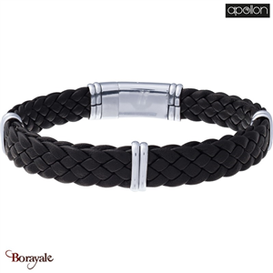 Bracelet  Acier et cuir noir italien, Collection: homme APOLLON