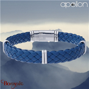 Bracelet  Acier et cuir bleu italien, Collection: homme APOLLON