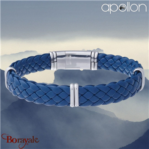 Bracelet Acier et cuir bleu italien, Collection: homme APOLLON