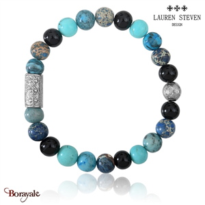 Bracelet Prosperite Lauren Steven Agate Noire  Perles de 08 mm Taille M 19,5 cm