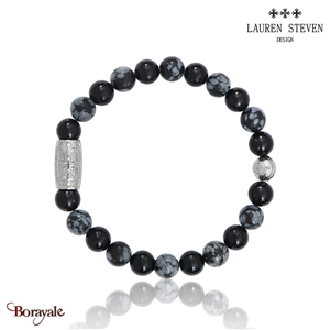 Bracelet Prosperite Lauren Steven Agate Noire  Perles de 08 mm Taille M 19,5 cm