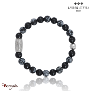 Bracelet Prosperite Lauren Steven Agate Noire Perles de 08 mm Taille M 19,5 cm