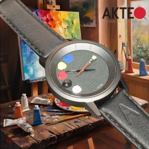 Montre AKTEO Art - Peinture 5 taches 38 mm noire ronde APe06
