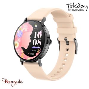 Montre TEKDAY Ronde connectée New 2025 unisexe boîtier argent, silicone rose 656