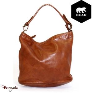 Sac épaule Bear Design en Cuir de vachette lavé Cognac