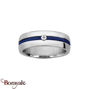 Bague THABORA Homme Bleu acier et câble Taille 58