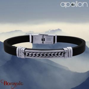Bracelet Apollon acier et cuir italien noir Homme  HK-304