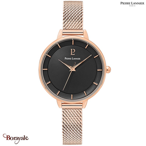 Montre PIERRE LANNIER Collection DELICE cadran noir Bracelet milanais rose doré