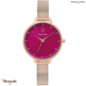 Montre PIERRE LANNIER Collection DELICE cadran fushia Bracelet milanais rose dor