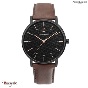 Montre PIERRE LANNIER Collection CITYLINE noir cuir Homme