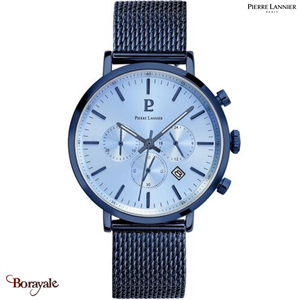 Montre PIERRE LANNIER Collection BARON Cadran Bleu Bracelet Acier Milanais Bleu