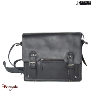 Sac bandoulière kaszer collection Gaiac en Cuir de vachette gras noir 241004-G4