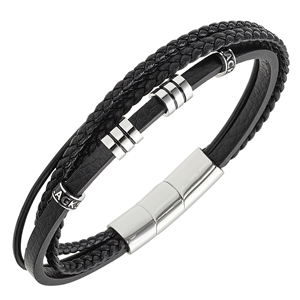 Bracelet All Blacks bijoux Homme acier et cuir 682407