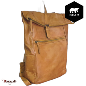 Sac à dos Bear Design en Cuir de vachette lavé Tabac Collection : Lavato