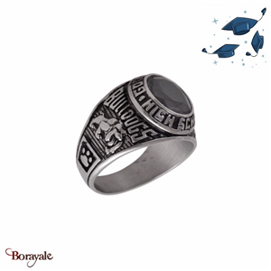 Bague Universitaire américaine Gooshland High School noire en acier inoxydable T