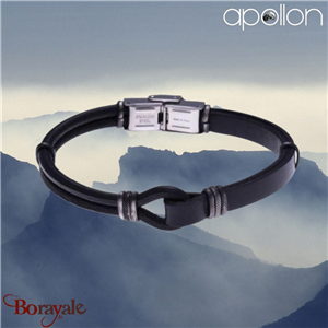 Bracelet Acier et cuir noir italien, Collection: homme APOLLON