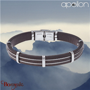 Bracelet Acier et cuir italien marron, Collection: homme APOLLON