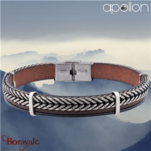 Bracelet homme Apollon, acier et cuir italien noir et marron