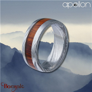 Bague  Acier façon damas et bois, Collection: homme APOLLON Taille 62