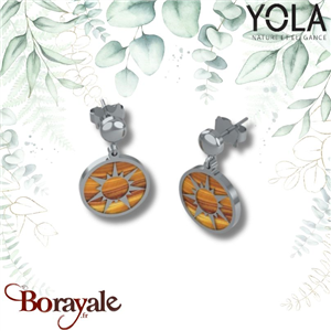 Boucles d'oreilles Yola Nature Œil de tigre Acier poli IK-519