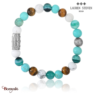 Bracelet Prosperite Lauren Steven Turquoise  Perles de 08 mm Taille L 20,5 cm