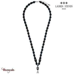 Collier Skull Lauren Steven Pierre de Lave Perles de 08 mm Longueur 60 cm