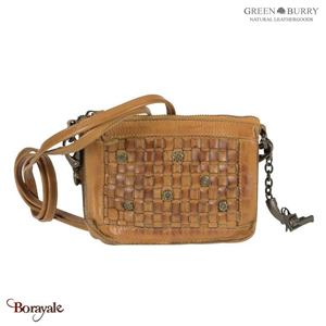 Sac à main GREENBURRY collection Billy the Kid en cuir natté camel M494-24