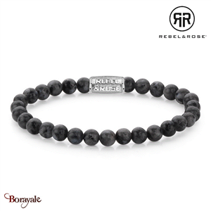 Bracelet Rebel & Rose 6 mm Larvikite grise