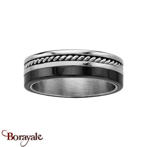 Bague THABORA Homme Fils torsadés Cäble acier et céramique noir Taille 60