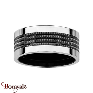 Bague THABORA homme acier et quadrillage noir taille 68