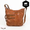 Sac bandoulière Bear Design en Cuir de vachette lavé Cognac Collection : Lavato