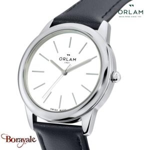 Montre Homme Orlam Eternite cadran blanc bracelet cuir noir étanche 10 ATM ORSSL