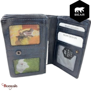 Portefeuille Bear Design en Cuir de vachette lavé Bleu pétrole Collection : Lava