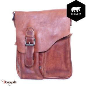 Sac besace Bear Design en Cuir de vachette grainé Cognac Collection : Callisto-p