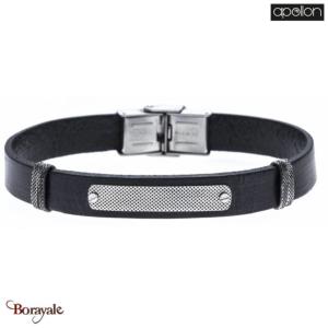 Bracelet Acier et cuir italien noir, Collection: homme APOLLON