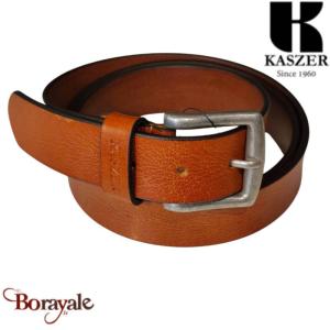 Ceinture Kaszer Indiana en cuir de buffle pleine fleur cognac