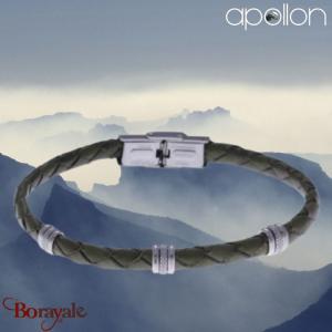 Bracelet Apollon acier et cuir italien vert Homme  HC-343