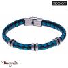 Bracelet Acier et cuir tressé bleu et noir italien, Collection: homme APOLLON