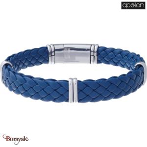 Bracelet  Acier et cuir bleu italien, Collection: homme APOLLON
