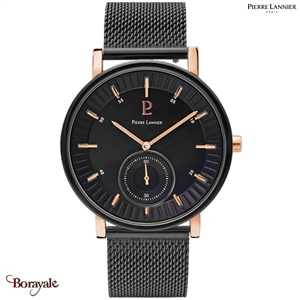 Montre PIERRE LANNIER Collection WOOFER doré rose/noir milanais