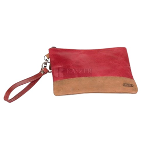 Pochette Kaszer collection Colorado en cuir de vachette naturel et rouge 227513