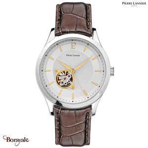 Montre PIERRE LANNIER Collection AUTOMATIC Fleuret argenté cuir brun automatique