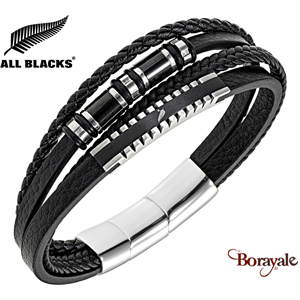 Bracelet All Blacks bijoux Homme acier et cuir 4 rangs 682425